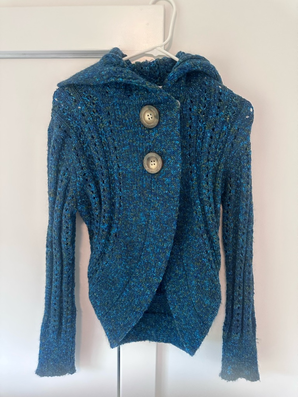 Blue Knit Sweater with Button Front